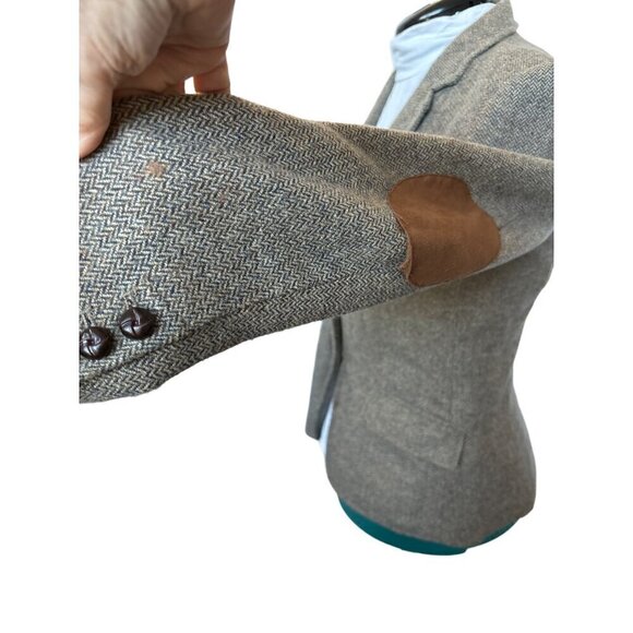 L.O.G.G.H&M Blazer Women 10 Herringbone Wool Blend Braided Leather Buttons - Picture 7 of 16